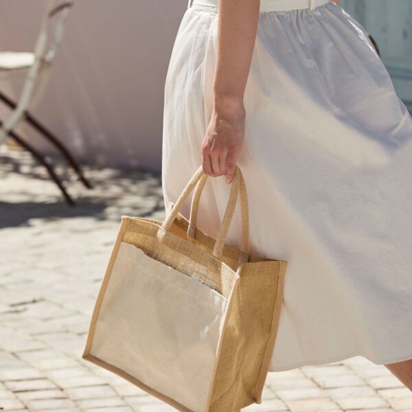 Cotton Pocket Natural Starched Jute Midi Tote Thumbnail